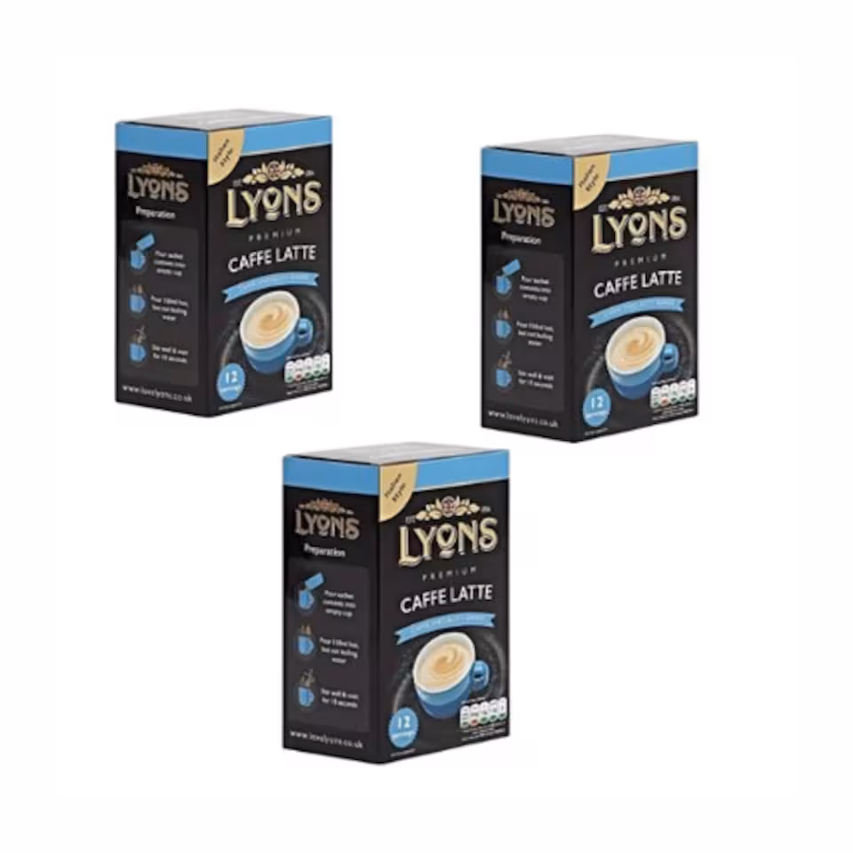 Lyons Premium Instant Caffe Latte Coffee 12 Sachets 15g | Blue | 3