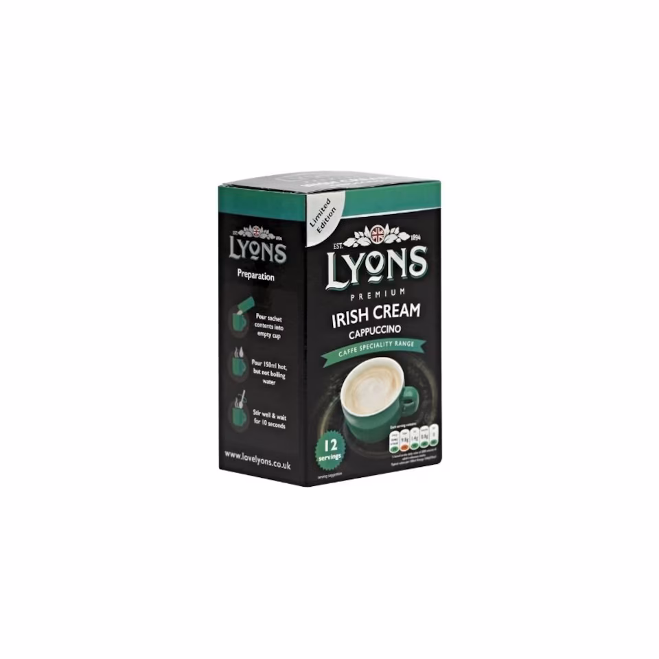 Lyons Premium Irish Cream Cappuccino 12 Sachets 15g | Green | Irish Cream Cappuccino | 1