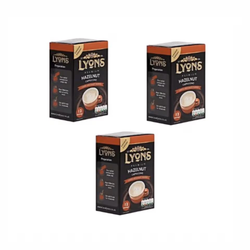 Lyons Premium Instant Hazelnut Cappuccino Coffee 12 Sachets 15g | Brown | 3 - Brown | Hazelnut | 3
