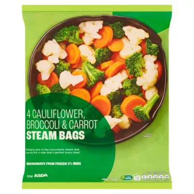 ASDA Steam Bags Broccoli, Cauliflower & Carrot 4 x 160g (640g)