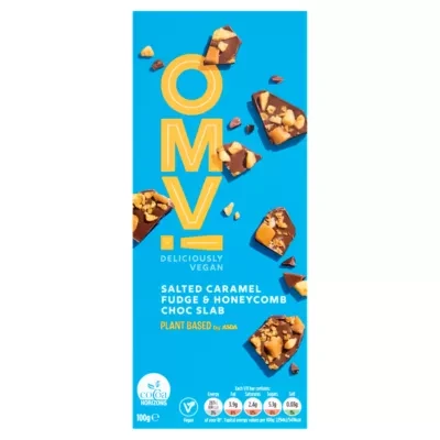 OMV! Deliciously Vegan Plant Based OMV! Salted Caramel Fudge & Honeycomb Choc Slab 100g