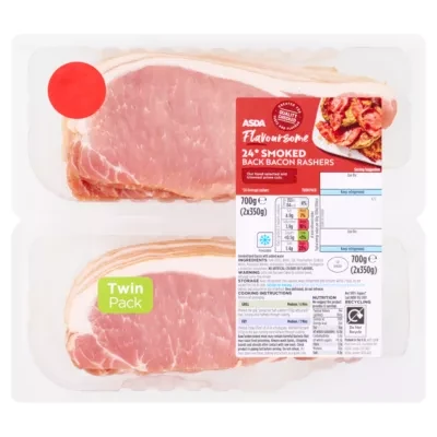 ASDA Flavoursome 24 Smoked Back Bacon Rashers 2 x 350g (700g)