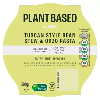 ASDA Plant Based Plant Based Tuscan Style Bean Stew & Orzo Pasta 300g