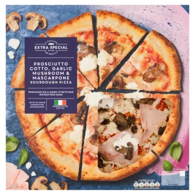 ASDA Extra Special Extra Special Prosciutto Cotto, Garlic Mushroom & Mascarpone Sourdough Pizza 476g