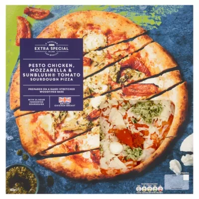 ASDA Extra Special Extra Special Pesto Chicken, Mozzarella & Sunblush Tomato Sourdough Pizza 487g