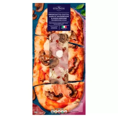 ASDA Extra Special Extra Special Prosciutto Cotto, Garlic Mushroom & Mascarpone Sourdough Pizza 218g