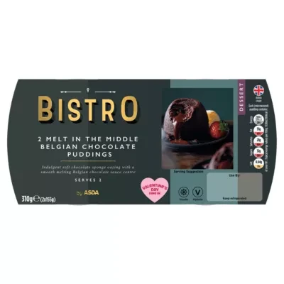 Bistro by ASDA Bistro Melt in the Middle Belgian Chocolate Puddings 2 x 155g (310g)