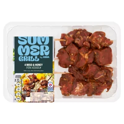 Summer Grill by ASDA 4 Miso & Honey Pork Kebabs 350g