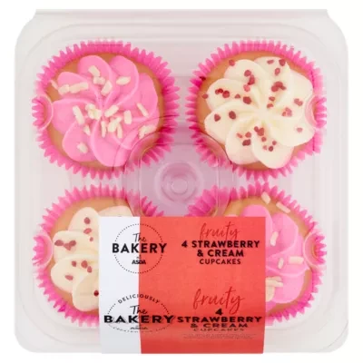 The BAKERY at ASDA The Bakery 4 Strawberry & Cream Cupcakes