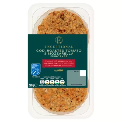 Exceptional by ASDA Exceptional by ASDA Cod, Roasted Tomato & Mozzarella Fishcakes 290g