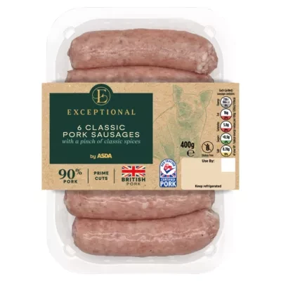 Exceptional by ASDA Exceptional 6 Classic Pork Sausages 400g