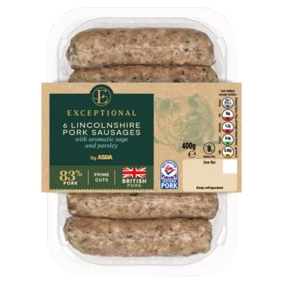 Exceptional by ASDA Exceptional 6 Lincolnshire Pork Sausages 400g