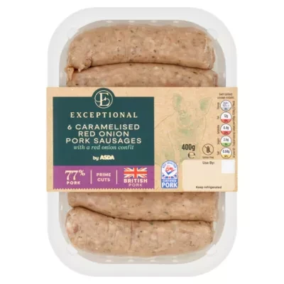 Exceptional by ASDA Exceptional 6 Caramelised Red Onion Pork Sausages 400g