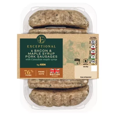 Exceptional by ASDA Exceptional 6 Bacon & Maple Syrup Pork Sausages 400g