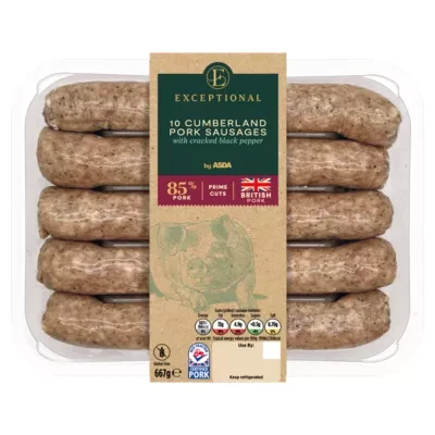 Exceptional by ASDA Exceptional 10 Cumberland Pork Sausages with Cracked Black Pepper 667g
