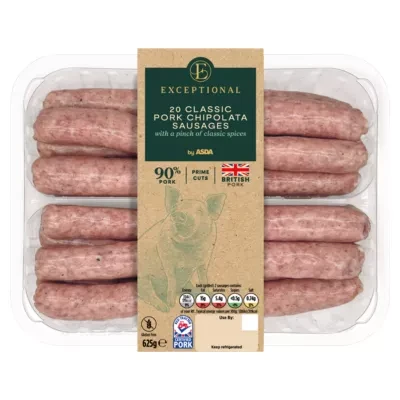 Exceptional by ASDA Exceptional 20 Classic Pork Chipolata Sausages 625g