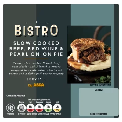 Bistro by ASDA Bistro by  Slow Cooked Beef, Red Wine & Pearl Onion Pie 250g