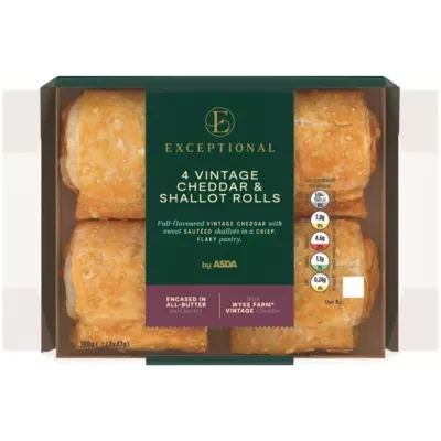 Exceptional by ASDA Exceptional by  4 Vintage Cheddar & Shallot Rolls 4 x 47g (188g)