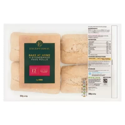 Exceptional by ASDA Exceptional by  Stonebaked Pave Rolls 4 x 75g (300g)