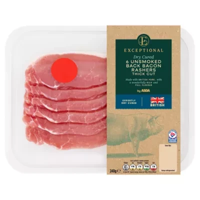 Exceptional by ASDA Exceptional 6 Unsmoked Back Bacon Rashers Thick Cut 240g
