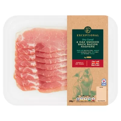 Exceptional by ASDA Exceptional 8 Dry Cured Oak Smoked Back Bacon Rashers 240g