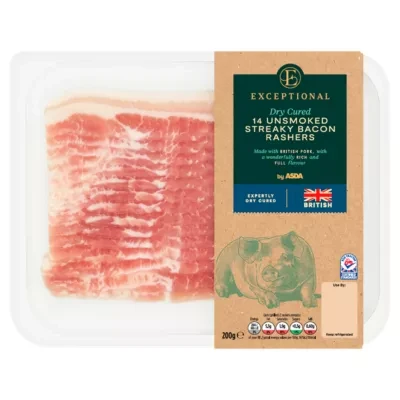 Exceptional by ASDA Exceptional 14 Dry Cured Unsmoked Streaky Bacon Rashers 200g
