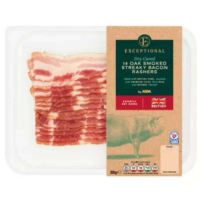 Exceptional by ASDA Exceptional 14 Dry Cured Oak Smoked Streaky Bacon Rashers 200g