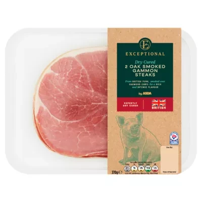 Exceptional by ASDA Exceptional Dry Cured 2 Oak Smoked Gammon Steaks 370g