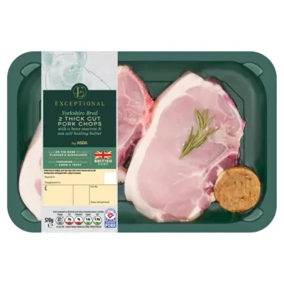 Exceptional by ASDA Exceptional Thick Cut Pork Chops with a Bone Marrow & Sea Salt Basting Butter 570g
