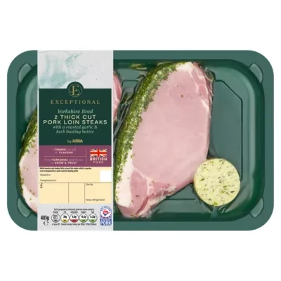 Exceptional by ASDA Exceptional Yorkshire Bred 2 Thick Cut Pork Loin Steaks 481g