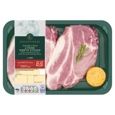 Exceptional by ASDA Exceptional Yorkshire Bred 2 Pork Ribeye Steaks 480g
