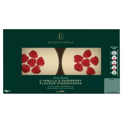 ASDA Exceptional by ASDA Oven Baked 2 Vanilla & Raspberry Flavour Cheesecakes 190g