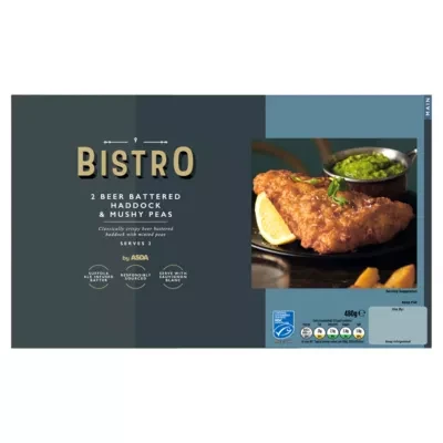 Bistro by ASDA Bistro 2 Beer Battered Haddock & Mushy Peas 480g