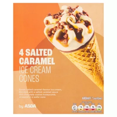 ASDA Salted Caramel Ice Cream Cones 4 x 110ml (440ml)