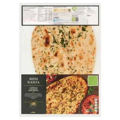 ASDA Bom Bahia 2 Garlic & Coriander Naan Breads 400g
