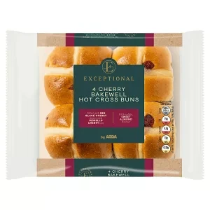 Exceptional by ASDA 4 Cherry Bakewell Hot Cross Buns