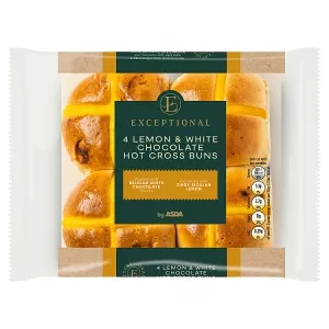Exceptional by ASDA 4 Lemon & White Chocolate Hot Cross Buns