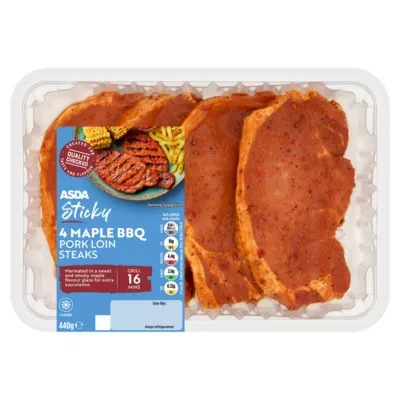 ASDA 4 Sticky Maple BBQ Pork Loin Steaks 440g