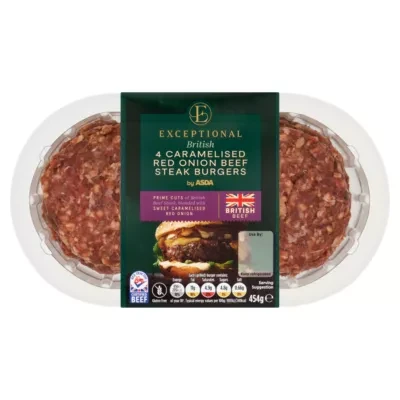 Exceptional by ASDA Exceptional by ASDA British 4 Caramelised Red Onion Beef Steak Burgers 454g