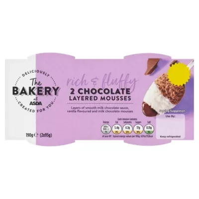 The BAKERY at ASDA The Bakery at  Chocolate Layered Mousses 2 x 95g (190g)