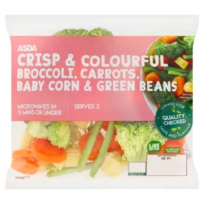 ASDA Crisp & Colourful Broccoli, Carrots Baby Corn & Green Beans 240g