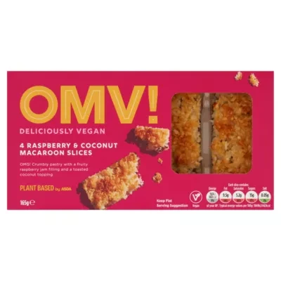 ASDA Plant Based by  OMV! 4 Raspberry & Coconut Macaroon Slices 165g