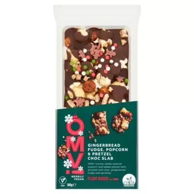 ASDA Plant Based by  OMV! Gingerbread Fudge, Popcorn & Pretzel Choc Slab 100g