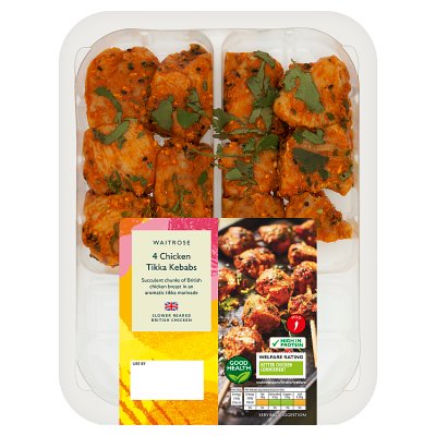 Waitrose BBQ 4 Chicken Tikka Kebabs