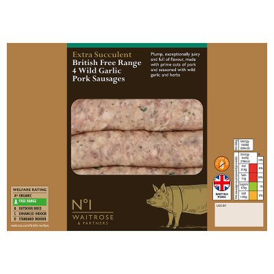No.1 British Free Range 4 Wild Garlic Pork Sausages