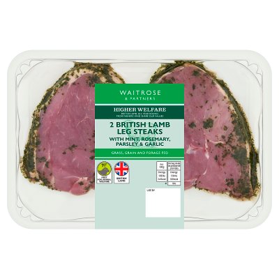Waitrose 2 British Lamb Leg Steaks with Herbs & Garlic