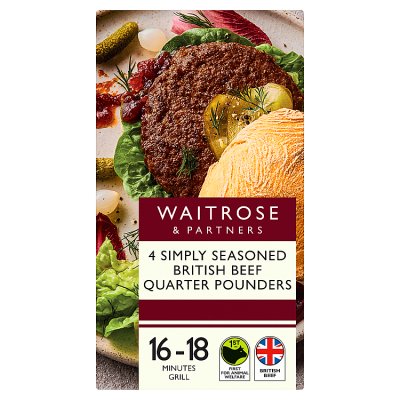 Waitrose Simply Seasoned 4 British Beef Quarter Pounders
