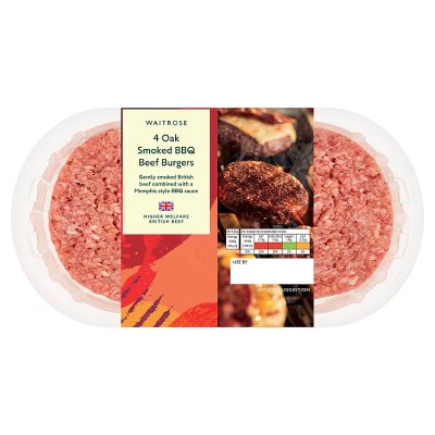 Waitrose BBQ 4 Oak Smoked Beef Burgers