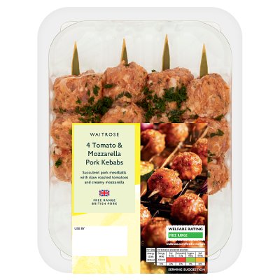 Waitrose BBQ 4 Tomato & Mozzarella Pork Kebabs