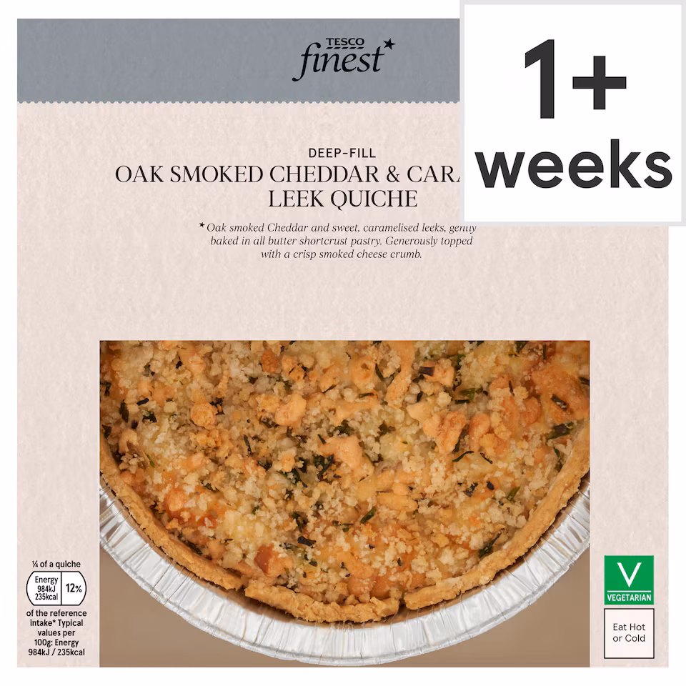 Tesco Finest Oak Smoked Cheddar & Caramelised Leek Quiche 400g